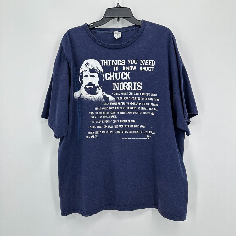 Vintage Chuck Norris Tshirt Mens 2XL Blue White Funny‎ Sarcasm Streetwear Y2K